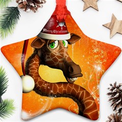 Funny Cute Christmas Giraffe With Christmas Hat Star Ornament (two Sides) 