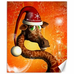 Funny Cute Christmas Giraffe With Christmas Hat Canvas 8  X 10 