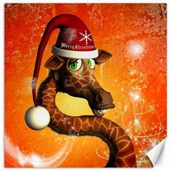 Funny Cute Christmas Giraffe With Christmas Hat Canvas 12  X 12  