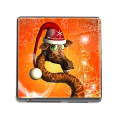 Funny Cute Christmas Giraffe With Christmas Hat Memory Card Reader (square)