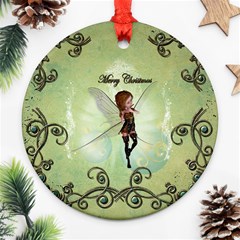 Cute Elf Playing For Christmas Ornament (round)  by FantasyWorld7