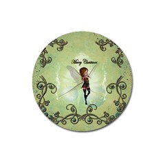 Cute Elf Playing For Christmas Magnet 3  (round)