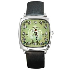 Cute Elf Playing For Christmas Square Metal Watches