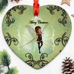 Cute Elf Playing For Christmas Heart Ornament (2 Sides)