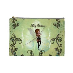 Cute Elf Playing For Christmas Cosmetic Bag (large)  by FantasyWorld7