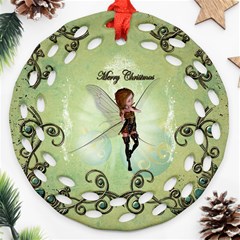 Cute Elf Playing For Christmas Round Filigree Ornament (2side) by FantasyWorld7