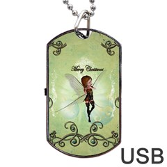 Cute Elf Playing For Christmas Dog Tag Usb Flash (one Side) by FantasyWorld7