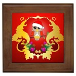 Funny, Cute Christmas Owl  With Christmas Hat Framed Tiles