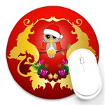 Funny, Cute Christmas Owl  With Christmas Hat Round Mousepads