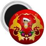 Funny, Cute Christmas Owl  With Christmas Hat 3  Magnets Front