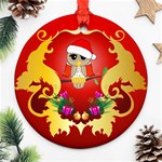 Funny, Cute Christmas Owl  With Christmas Hat Ornament (Round) 