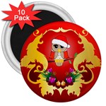 Funny, Cute Christmas Owl  With Christmas Hat 3  Magnets (10 pack) 