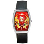 Funny, Cute Christmas Owl  With Christmas Hat Barrel Metal Watches