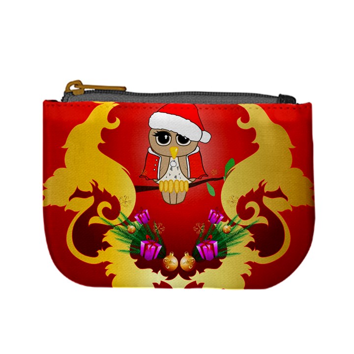 Funny, Cute Christmas Owl  With Christmas Hat Mini Coin Purses