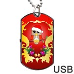 Funny, Cute Christmas Owl  With Christmas Hat Dog Tag USB Flash (Two Sides)  Back