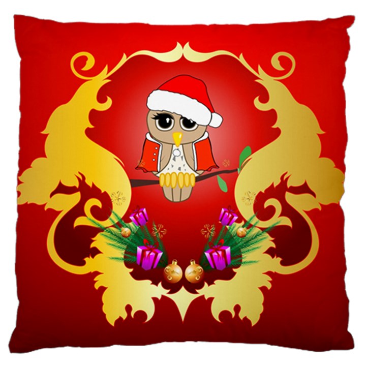 Funny, Cute Christmas Owl  With Christmas Hat Large Cushion Cases (Two Sides) 