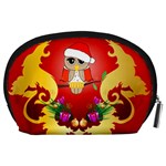 Funny, Cute Christmas Owl  With Christmas Hat Accessory Pouches (Large)  Back