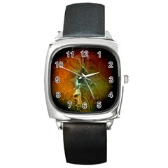 Beautiful Abstract Floral Design Square Metal Watches