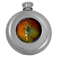 Beautiful Abstract Floral Design Round Hip Flask (5 Oz)