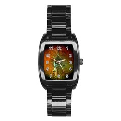 Beautiful Abstract Floral Design Stainless Steel Barrel Watch