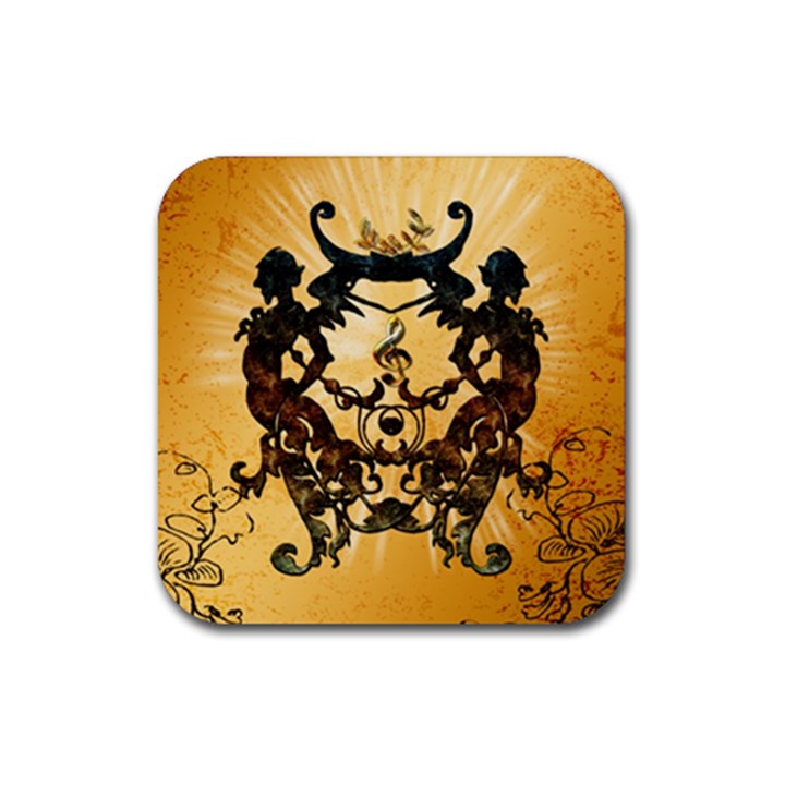 Clef With Awesome Figurative And Floral Elements Rubber Coaster (Square) 