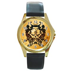 Clef With Awesome Figurative And Floral Elements Round Gold Metal Watches