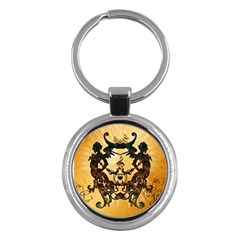 Clef With Awesome Figurative And Floral Elements Key Chains (round)  by FantasyWorld7