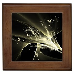 Awesome Glowing Lines With Beautiful Butterflies On Black Background Framed Tiles