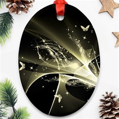 Awesome Glowing Lines With Beautiful Butterflies On Black Background Ornament (oval) 