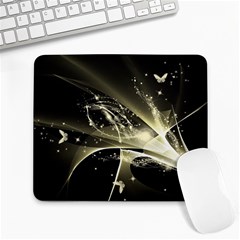 Awesome Glowing Lines With Beautiful Butterflies On Black Background Large Mousepads