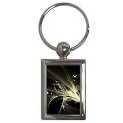 Awesome Glowing Lines With Beautiful Butterflies On Black Background Key Chains (Rectangle) 