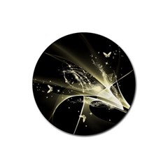 Awesome Glowing Lines With Beautiful Butterflies On Black Background Rubber Round Coaster (4 Pack) 