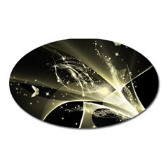 Awesome Glowing Lines With Beautiful Butterflies On Black Background Oval Magnet