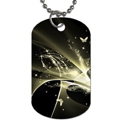 Awesome Glowing Lines With Beautiful Butterflies On Black Background Dog Tag (One Side)