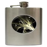 Awesome Glowing Lines With Beautiful Butterflies On Black Background Hip Flask (6 oz) Front