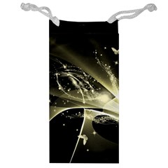 Awesome Glowing Lines With Beautiful Butterflies On Black Background Jewelry Bags by FantasyWorld7