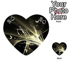 Awesome Glowing Lines With Beautiful Butterflies On Black Background Playing Cards 54 (Heart) 