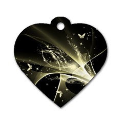 Awesome Glowing Lines With Beautiful Butterflies On Black Background Dog Tag Heart (one Side)