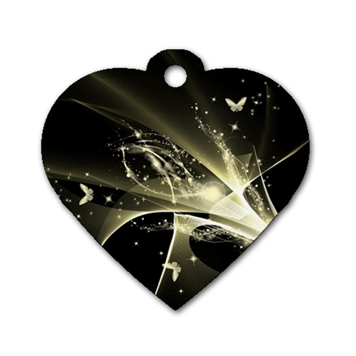 Awesome Glowing Lines With Beautiful Butterflies On Black Background Dog Tag Heart (One Side)