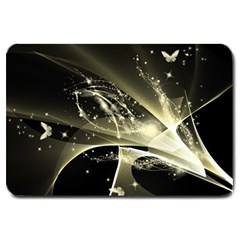 Awesome Glowing Lines With Beautiful Butterflies On Black Background Large Doormat 