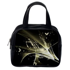 Awesome Glowing Lines With Beautiful Butterflies On Black Background Classic Handbags (one Side) by FantasyWorld7