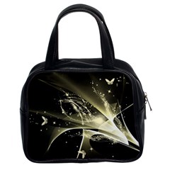 Awesome Glowing Lines With Beautiful Butterflies On Black Background Classic Handbags (2 Sides) by FantasyWorld7