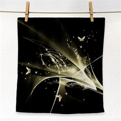 Awesome Glowing Lines With Beautiful Butterflies On Black Background Face Towel