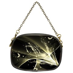 Awesome Glowing Lines With Beautiful Butterflies On Black Background Chain Purses (one Side) 