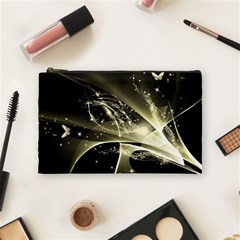 Awesome Glowing Lines With Beautiful Butterflies On Black Background Cosmetic Bag (Medium) 