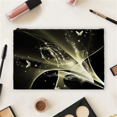 Awesome Glowing Lines With Beautiful Butterflies On Black Background Cosmetic Bag (Large) 