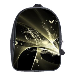 Awesome Glowing Lines With Beautiful Butterflies On Black Background School Bags(large) 