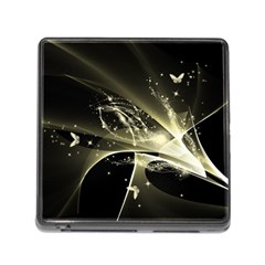 Awesome Glowing Lines With Beautiful Butterflies On Black Background Memory Card Reader (square)