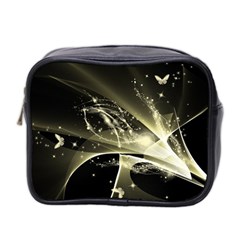 Awesome Glowing Lines With Beautiful Butterflies On Black Background Mini Toiletries Bag 2-side by FantasyWorld7