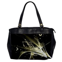 Awesome Glowing Lines With Beautiful Butterflies On Black Background Office Handbags by FantasyWorld7